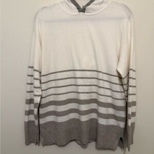 Men's White and Gray Striped Sweater